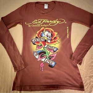 👚 Ed Hardy By Christian Audigier Golden Rose or Love Shirt Size Xtra Small👚​​​